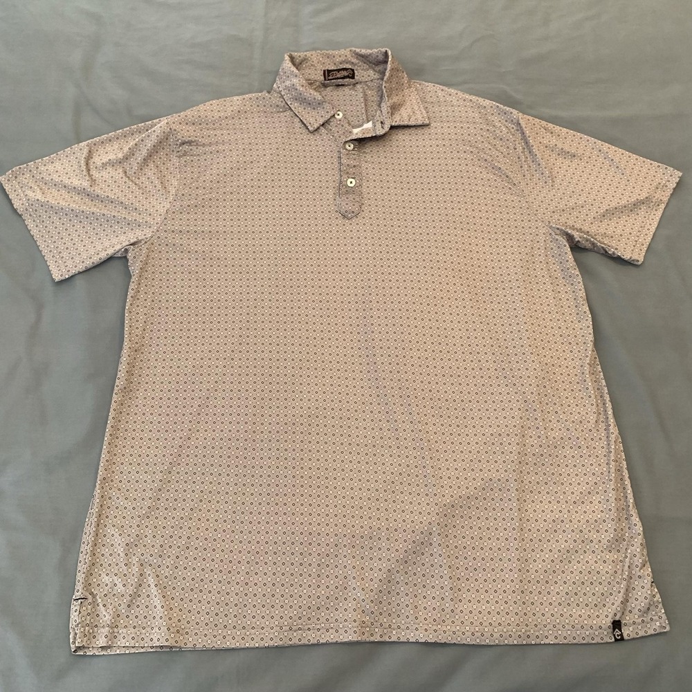 Rafter C Polo Shirt Mens XL Beige Geometric Knit Short Sleeve Casual Golf